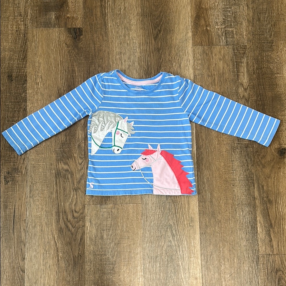 Joules,Blue Striped Kids Shirt with Horse Design